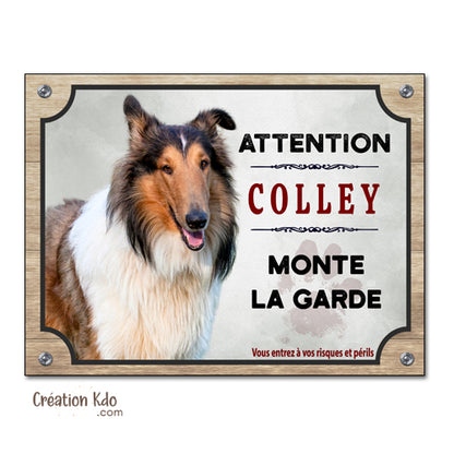 Plaque colley attention au chien panneau portail monte la garde pancarte