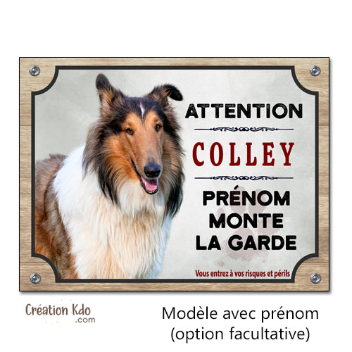 Plaque colley attention au chien panneau portail monte la garde pancarte à personnaliser