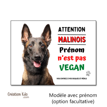 panneau malinois attention au chien vegan berger belge plaque portail je monte la garde personnalisé