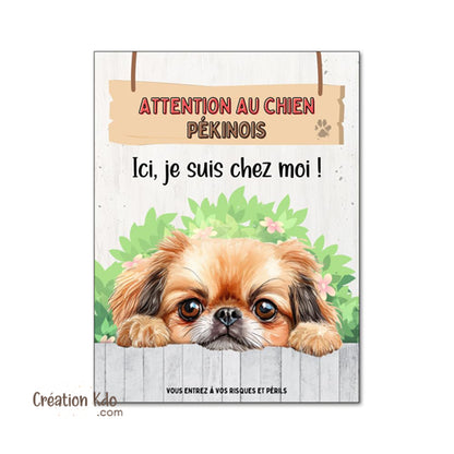 plaque pékinois attention au chien panneau portail je monte la garde