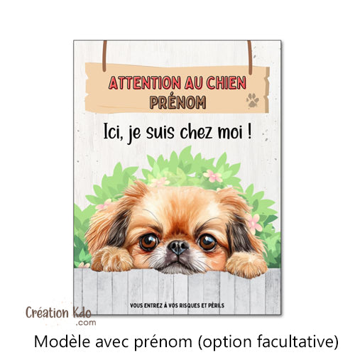 plaque pékinois attention au chien panneau portail je monte la garde