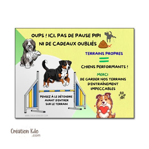 Plaque de Propreté pour Club Canin & Agility Signalétique Terrain d'Entraînement chien