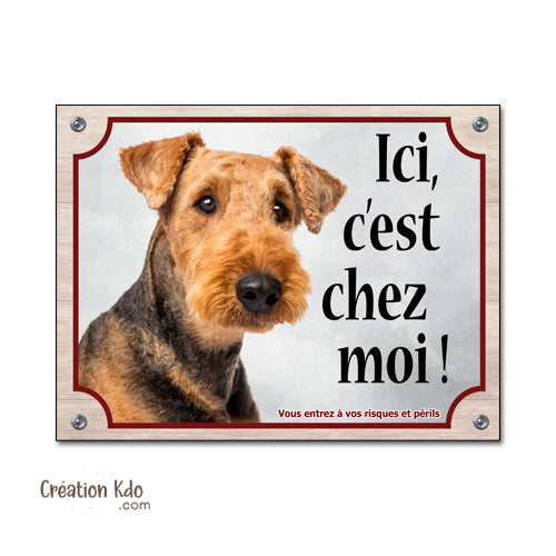 plaque attention au chien airedale c'est chez moi panneau portail je monte la garde pancarte