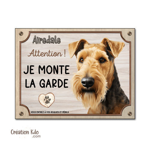 plaque attention au chien airedale terrier panneau portail je monte la garde pancarte