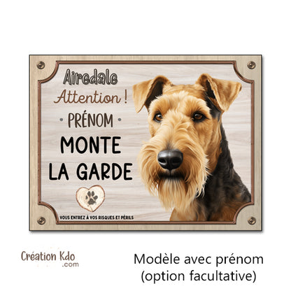 plaque attention au chien airedale terrier panneau portail je monte la garde pancarte