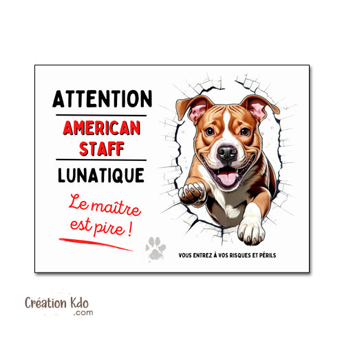 panneau american staff amstaff lunatique humour je monte la garde plaque chien portail