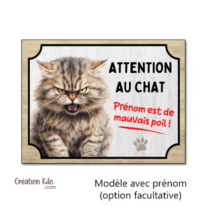 plaque humoristique attention au chat de mauvais poils panneau personnalisé