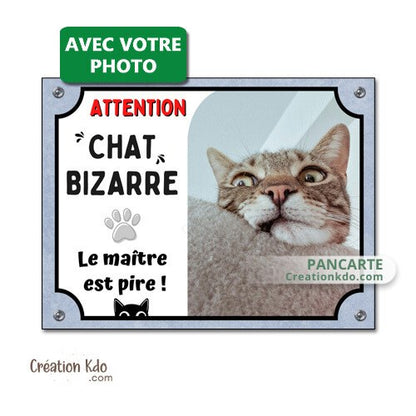 plaque attention chat bizarre humour le maitre est pire panneau portail personnalisé photo