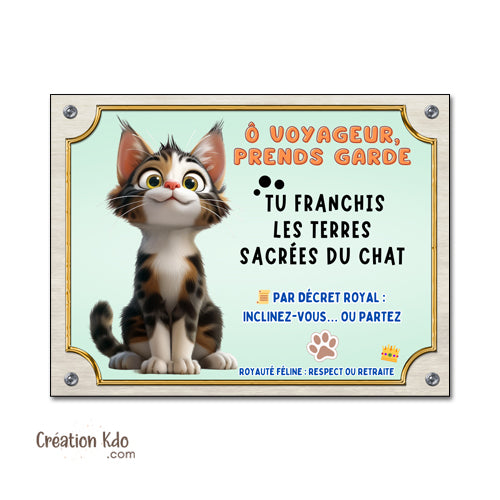 plaque humour attention au chat écaille de tortue pancarte marrante panneau