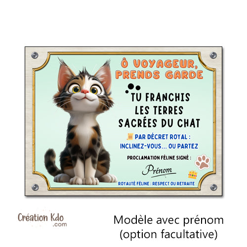 plaque humour attention au chat écaille de tortue pancarte marrante panneau