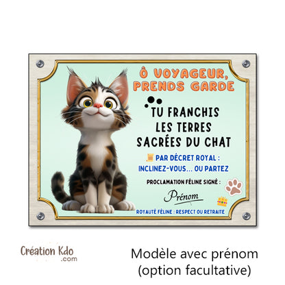 plaque humour attention au chat écaille de tortue pancarte marrante panneau