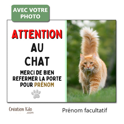 plaque attention au chat personnalisée avec photo je monte la garde panneau portail pancarte
