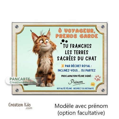 plaque humour attention au chat pancarte marrante panneau maine coon