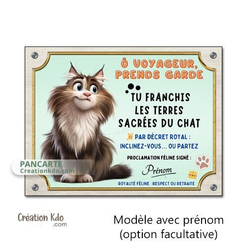 panneau attention au chat maine coon plaque portail je monte la garde chats