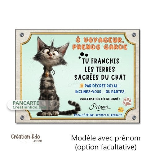 plaque humour attention au chat pancarte marrante panneau