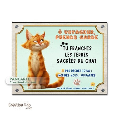 panneau attention au chat plaque portail je monte la garde chats
