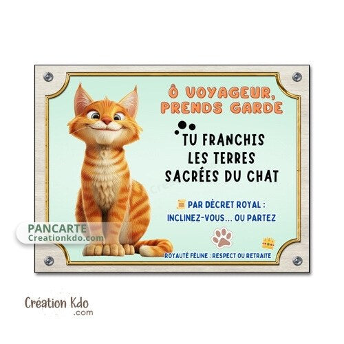 plaque humour attention au chat roux tigré pancarte marrante panneau