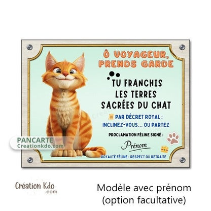 plaque humour attention au chat roux tigré pancarte marrante panneau