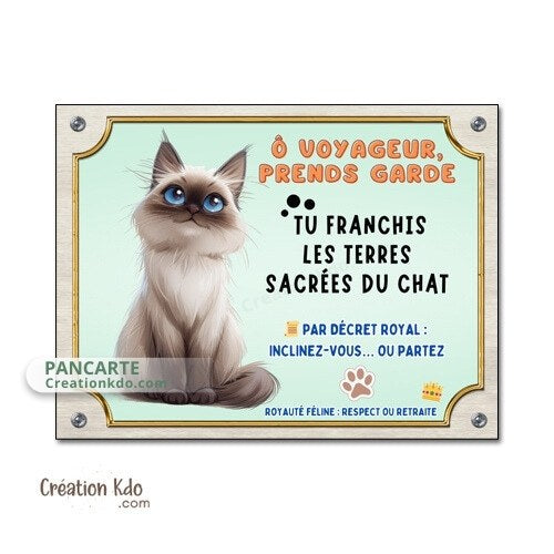 plaque humour attention au chat sacré de birmanie pancarte marrante panneau