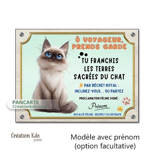 plaque humour attention au chat sacré de birmanie pancarte marrante panneau