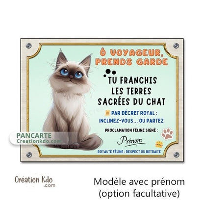 plaque humour attention au chat sacré de birmanie pancarte marrante panneau