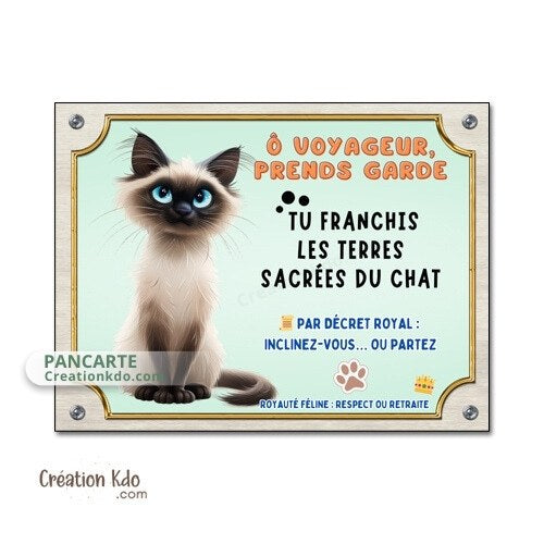 panneau attention au chat siamois plaque portail je monte la garde chats