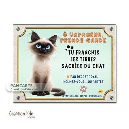panneau attention au chat siamois plaque portail je monte la garde chats