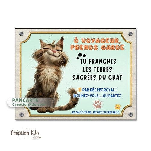 panneau attention au chat maine coon humour plaque