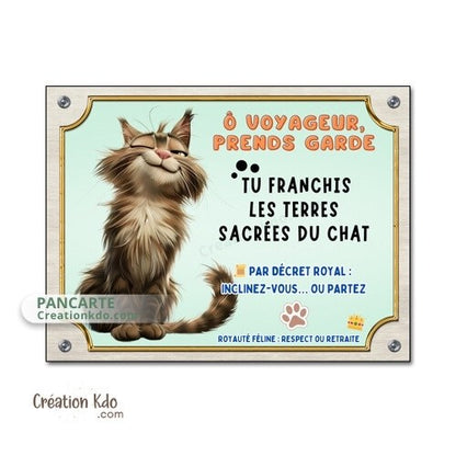 panneau attention au chat maine coon humour plaque