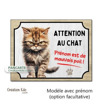 plaque humour attention au chat de mauvais poils panneau