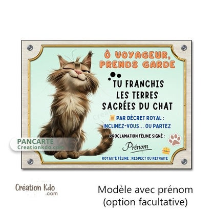 panneau attention au chat maine coon humour plaque