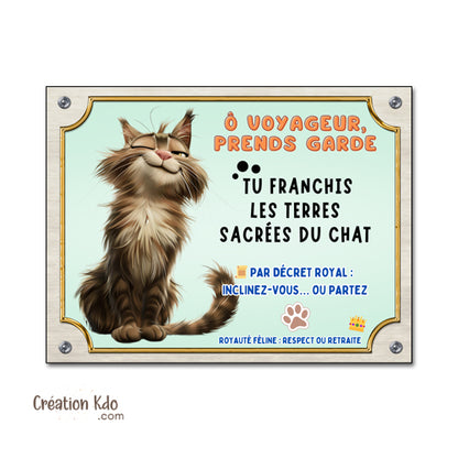 panneau attention au chat maine coon humour plaque