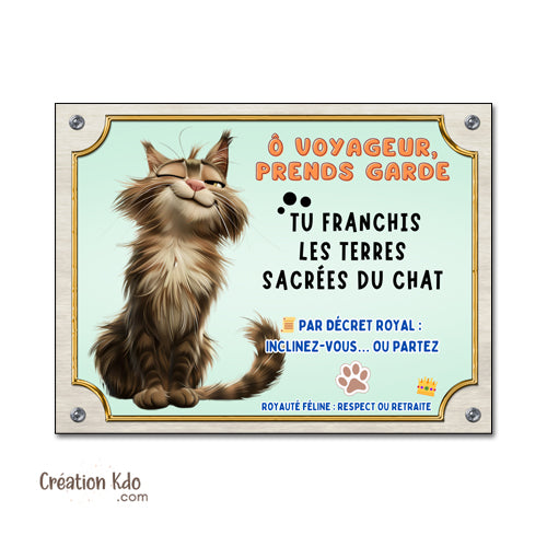 panneau attention au chat maine coon humour plaque
