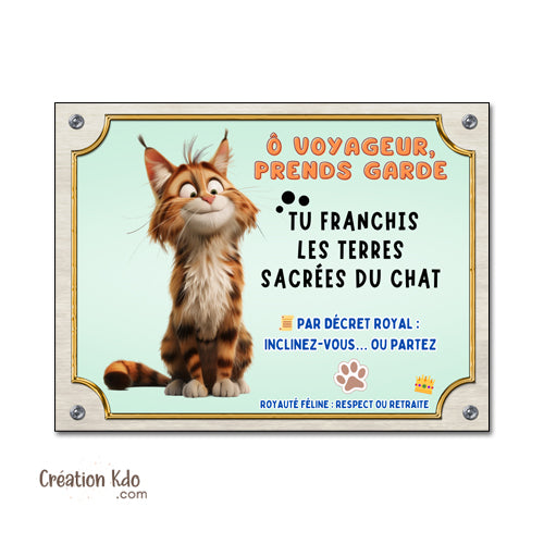plaque humour attention au chat pancarte marrante panneau maine coon