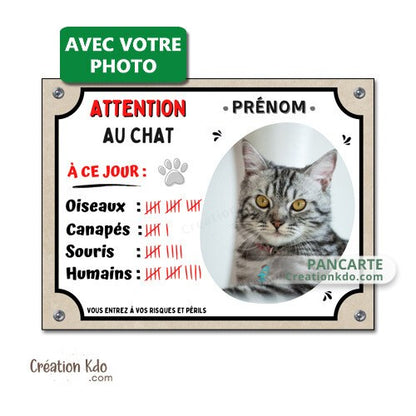 plaque humour attention au chat à ce jour drôle panneau personnalisé photo