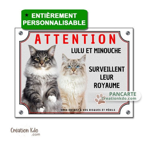 plaque attention au chat personnalisée avec votre photo panneau texte prénom humour chien portail