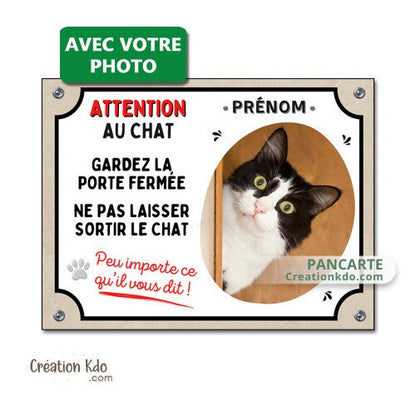plaque attention au chat personnalisé portail panneau monte la garde
