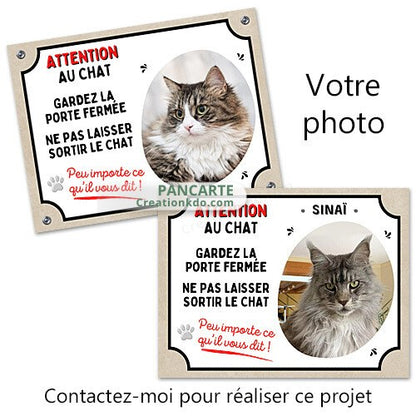 plaque attention au chat personnalisé portail panneau monte la garde