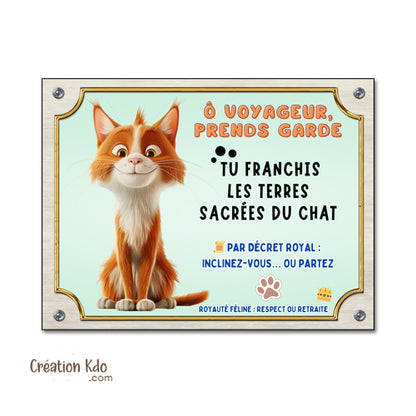 plaque humour attention au chat roux et blanc pancarte marrante panneau