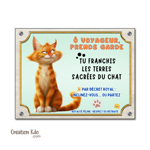 panneau attention au chat plaque portail je monte la garde chats