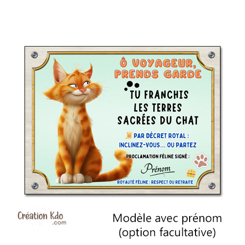 panneau attention au chat plaque portail je monte la garde chats personnalisé