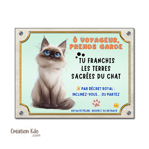 plaque humour attention au chat sacré de birmanie pancarte marrante panneau