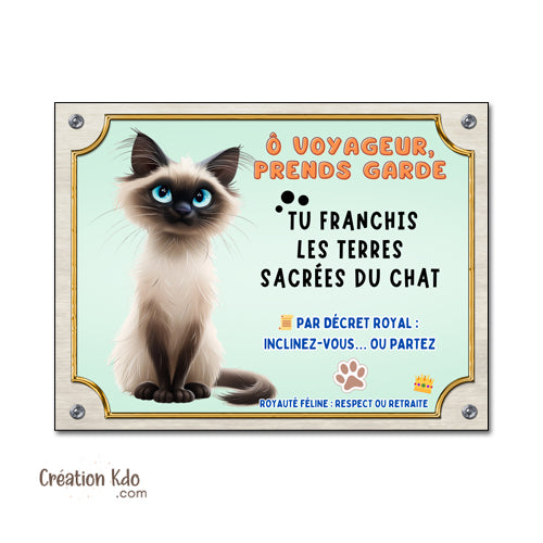 panneau attention au chat siamois plaque portail je monte la garde chats