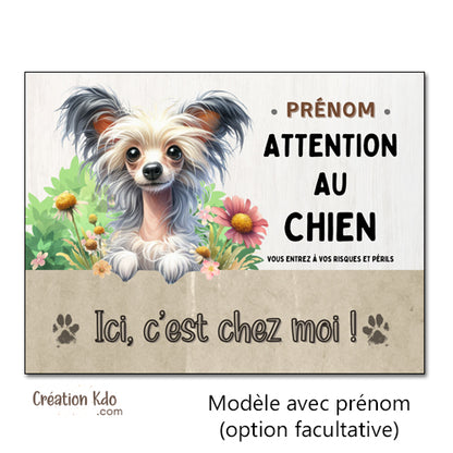 plaque chien chinois à crête attention au chien panneau portail je monte la garde