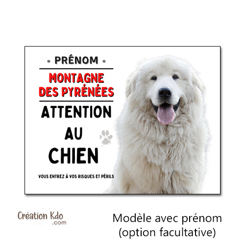 plaque portail montagne des Pyrénées panneau chien je monte la garde pancarte