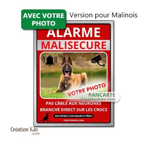 plaque photo personnalisée chien alarme malisecure malisure panneau humour je monte la garde pancarte