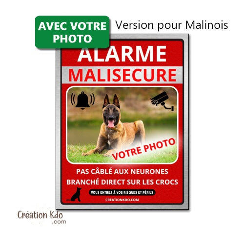 plaque photo personnalisée chien alarme malisecure malisure panneau humour je monte la garde pancarte