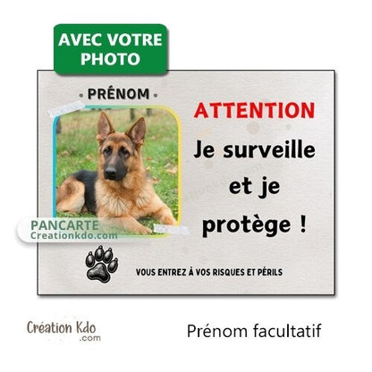plaque attention au chien photo personnalisée monte la garde panneau portail je surveille