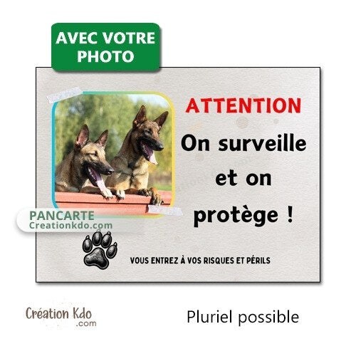 plaque attention au chien photo personnalisée monte la garde panneau portail je surveille