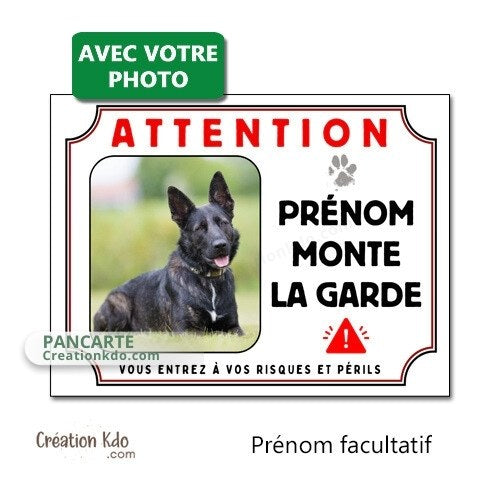 plaque chien personnalisée photo panneau portail je monte la garde